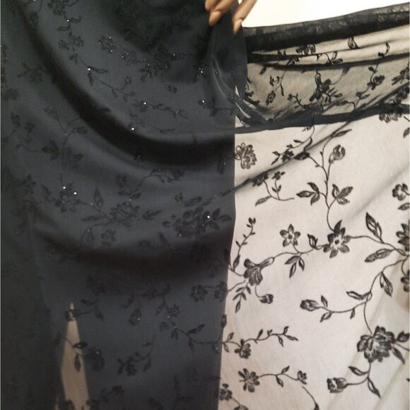 Vintage 90s Y2K Black Jumpsuit Dress Overlay Glitter Flocked Velvet Size M - Picture 8 of 10